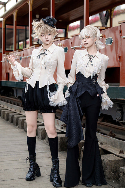 Black [Gold Hunter] Long Sleeves Pirate Style Gothic Shorts