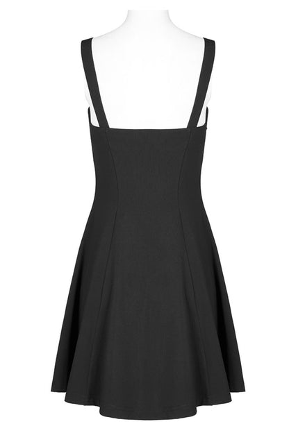Black Suspender Hollow Mesh Metal PU Buckle Bow Design Sleeveless Women's Punk Dress