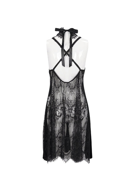 Black Turtleneck Perspective Lace Slit Velvet Sexy Women's Gothic Dresses