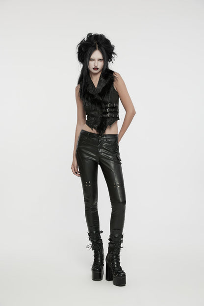 Black V Collar Sleeveless Jacquard Detachable Lace-Up Women's Gothic Vest