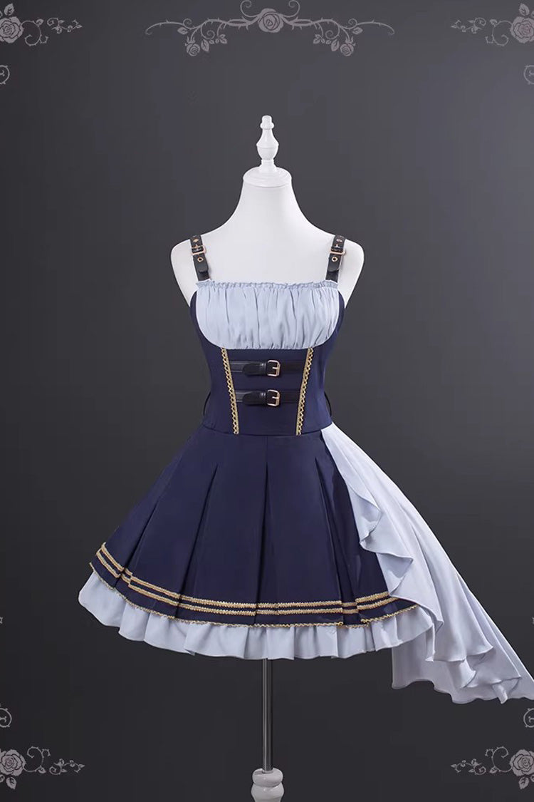 Blue [Rabbit Police Officer] Ruffled Bow Asymmetric College Style Handsome Lolita Jsk Dress
