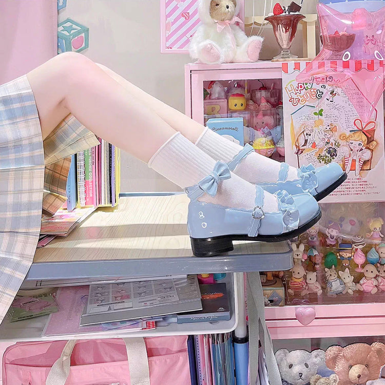 Sweet Ruffle Bowknot Japanese Lolita Shoes 15 Colors