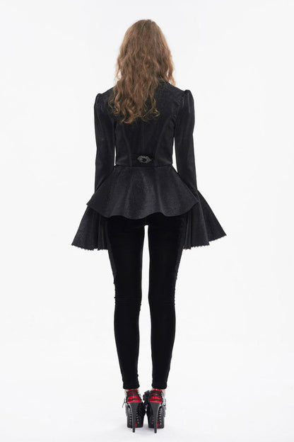 Black Ruffled Collar Flared Sleeved Women's Gothic Jacket