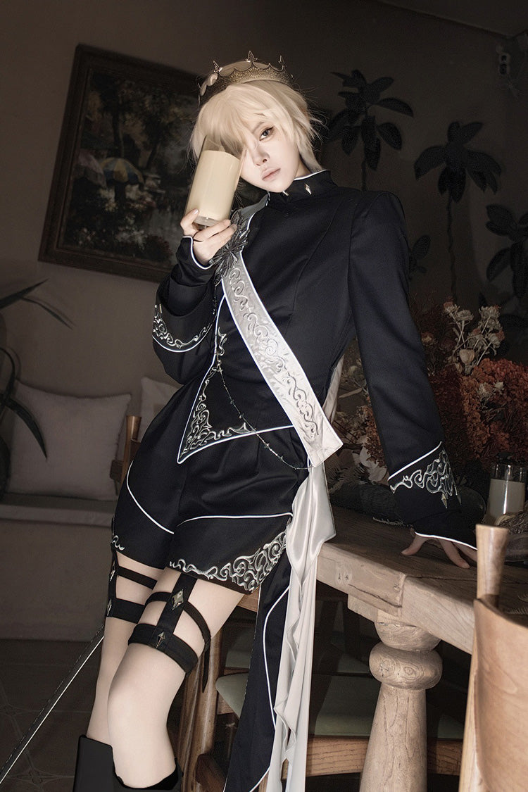 Black [Sword of Oath] Long Sleeves Embroidered Gothic Vintage Knight Prince Ouji Lolita Set