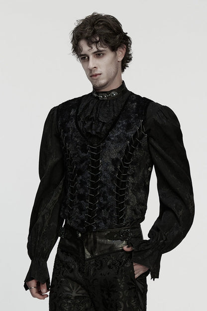 Black V Collar Sleeveless Lace-Up Buckle Straps Men's Gothic Vest