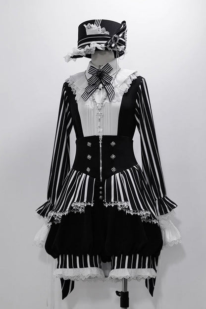 Black/White Wonderful Trick Stripe Print Lace Ouji Fashion Elegant Lolita Shorts