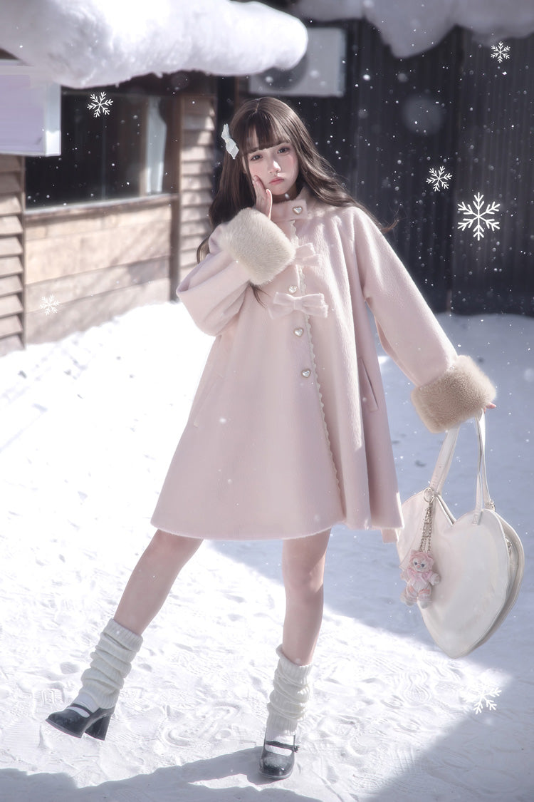 Pink [Bella SP] Stand Collar Long Sleeves Bow Sweet Lolita Coat Cloak