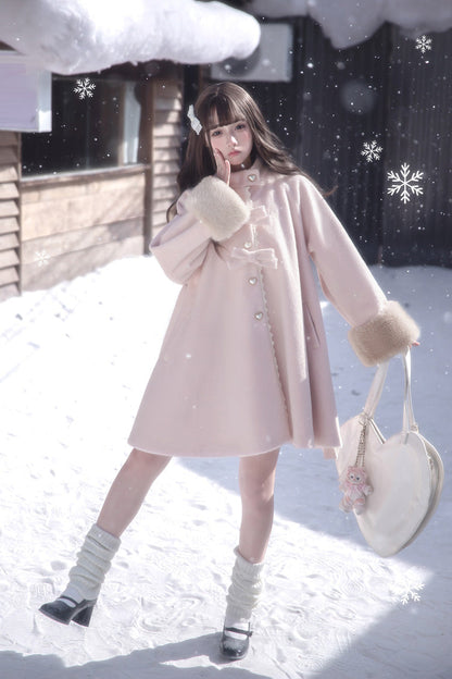 Pink [Bella SP] Stand Collar Long Sleeves Bow Sweet Lolita Coat Cloak