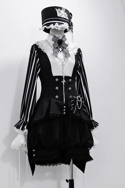 Black Wonderful Trick Stripe Print Lace Ouji Fashion Elegant Lolita Shorts