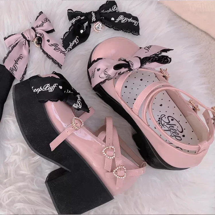 Sweet Bowknot Lace Japanese Lolita Platform Shoes 2 Colors