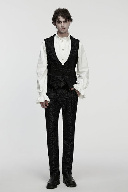Black Sleeveless Floral Jacquard Buckled Men's Gothic Vest