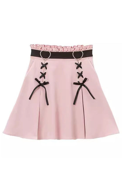 Heart Shape Decoration Bowknot Sweet Jirai Kei Skirt 2 Colors