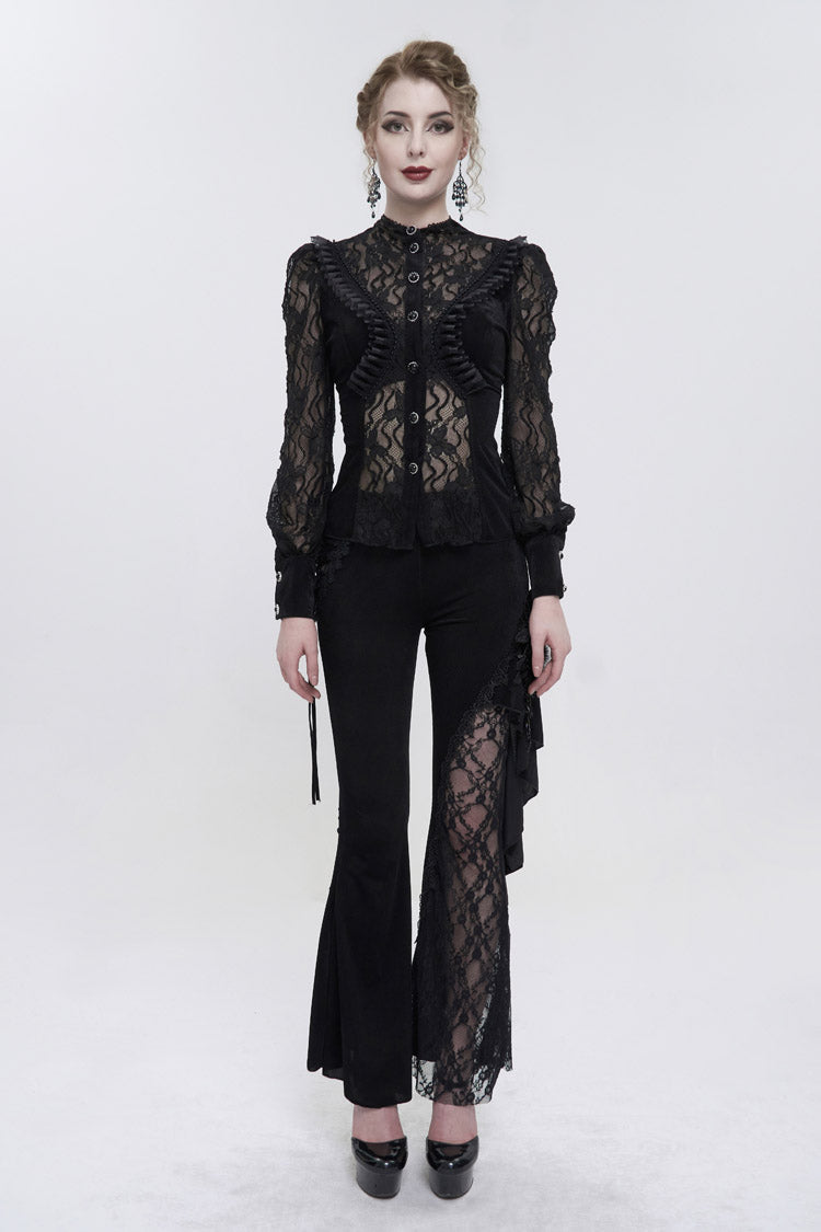 Black Velvet High Neck Lace Fake Bra Design Splicing Three-Dimensional Butterfly Mesh Women's Gothic Shirt