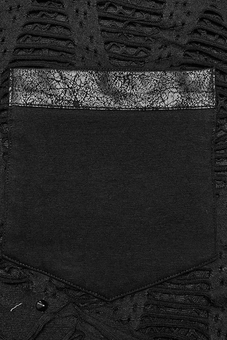 Black Short Sleeves Stitching Mesh Ripped Men's Punk T-Shirt