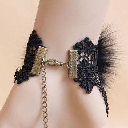 Black Retro Fashion Lace Fox Hair Female Gothic Lolita Ring Bracelet