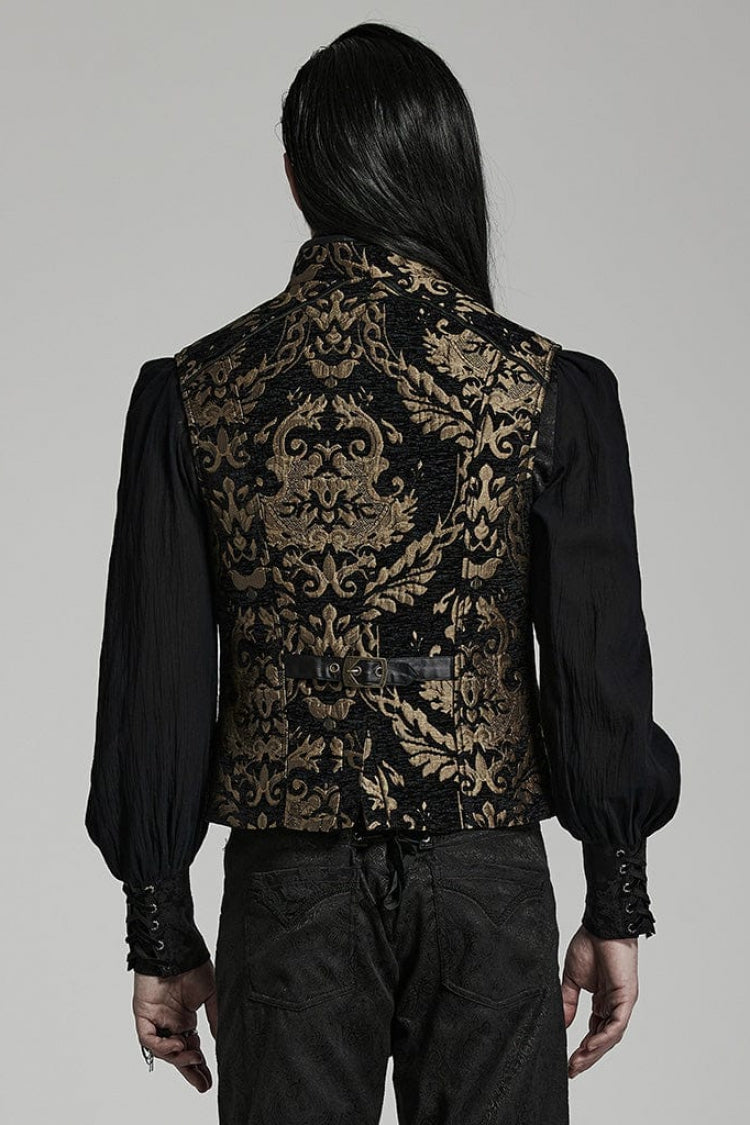 Men's Stand Collar Jacquard Print Stitching Metal Ring Decoration Gothic Vest 2 Colors
