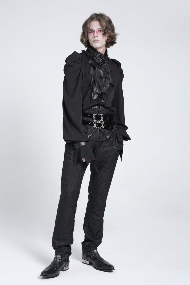 Black Stand Collar Long Puff Sleeves Men's Gothic Batlike Blouse