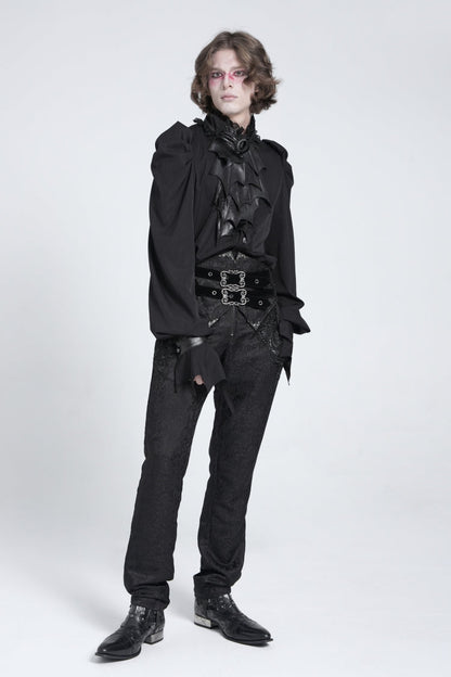 Black Stand Collar Long Puff Sleeves Men's Gothic Batlike Blouse