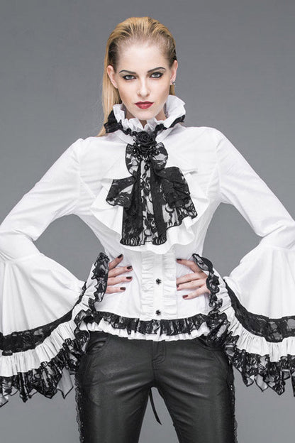 White VintageTrumpet Sleeves Back Bandage Womens Gothic Blouse