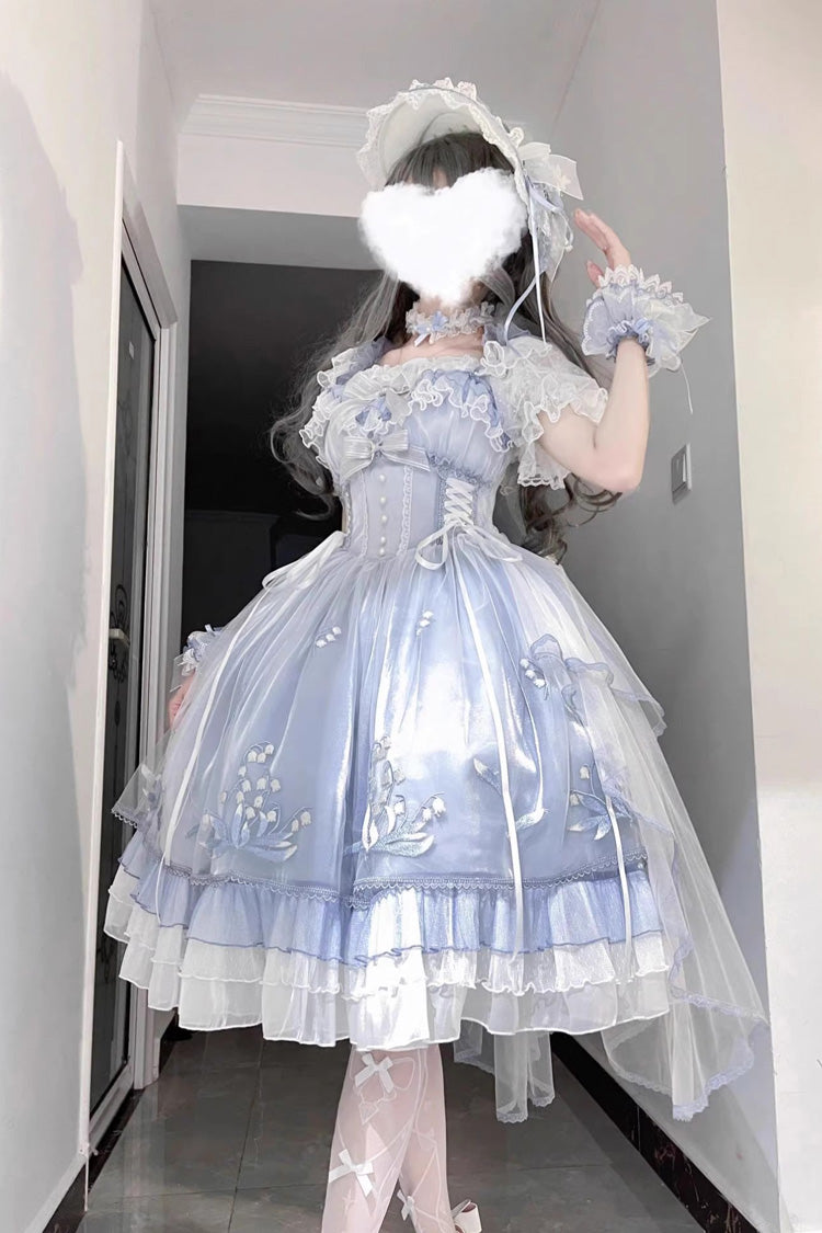 Blue [Love Is Coming] Multi-layer Ruffle Embroidery Bowknot Sweet Princess Lolita Jsk Dress