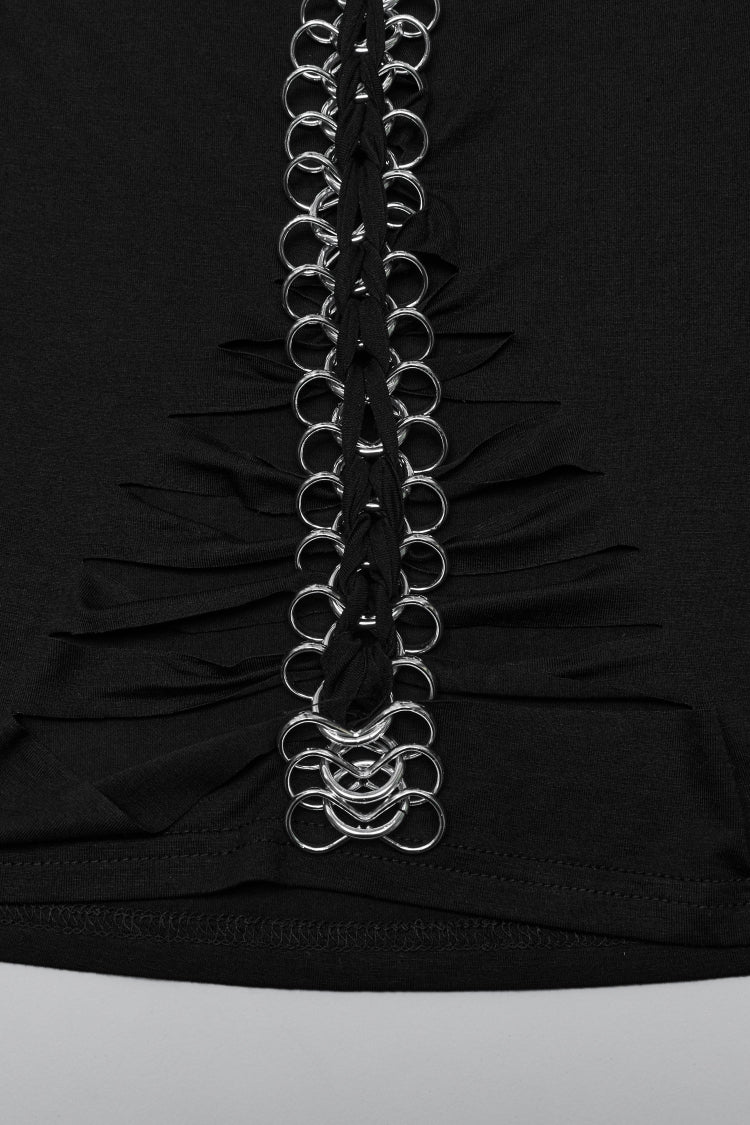 Black Skull Bone Print Hollow Slim Metal Chain Women's Steampunk Vest
