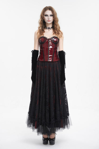 Red Lace Splice Patent Leather Women's Punk Overbust Corset