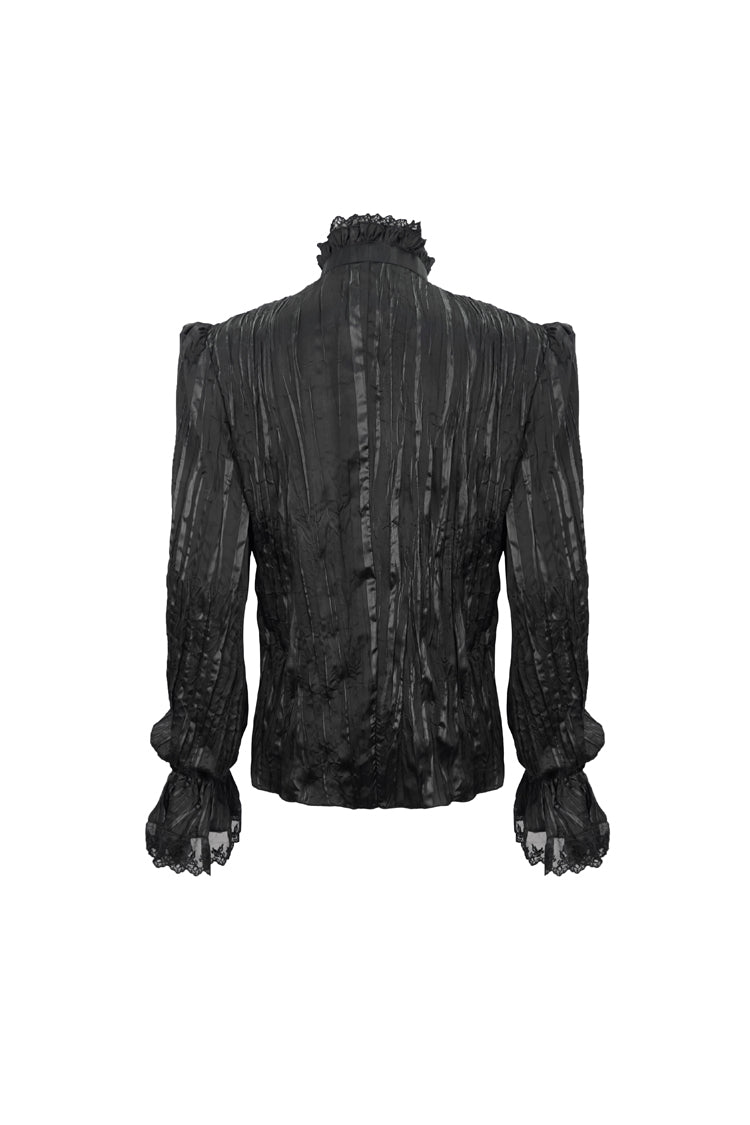 Black Vintage Stand Collar Striped Collar Floral Lace Men's Gothic Shirt