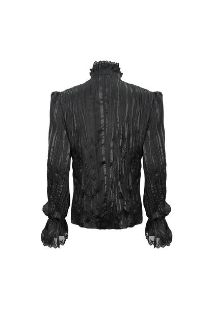 Black Vintage Stand Collar Striped Collar Floral Lace Men's Gothic Shirt