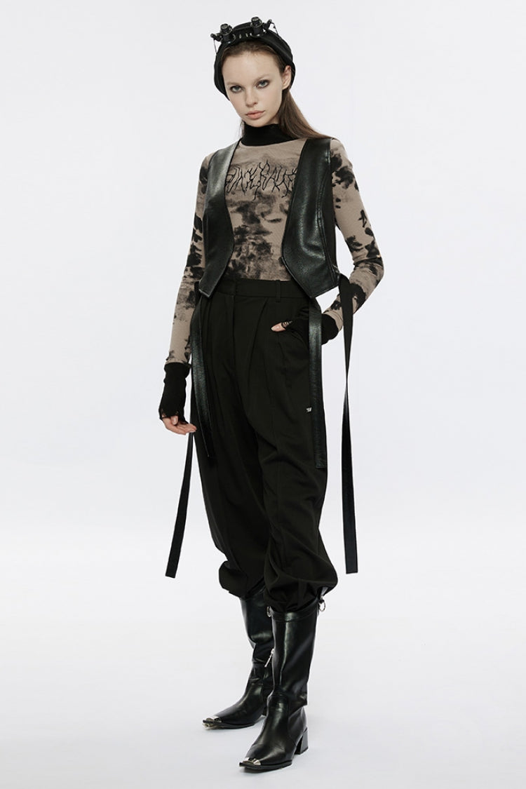 High Collar Long Sleeves Font Embroidery Slim Women's Punk T-Shirt 2 Colors