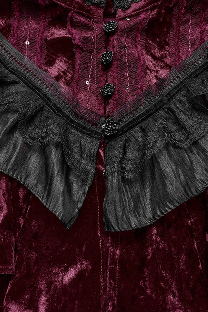 Red Sleeveless Ruffle Stitching Lace Women's Gothic Cape