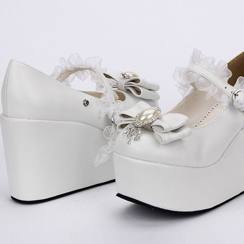 White Elegant Bride Bowknot Ornament High Heel Classic Lolita Shoes