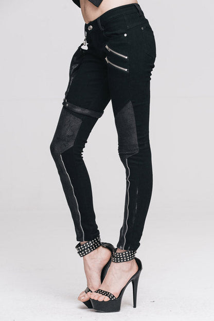 Black Punk Skinny With Leg Bag Womens Pants