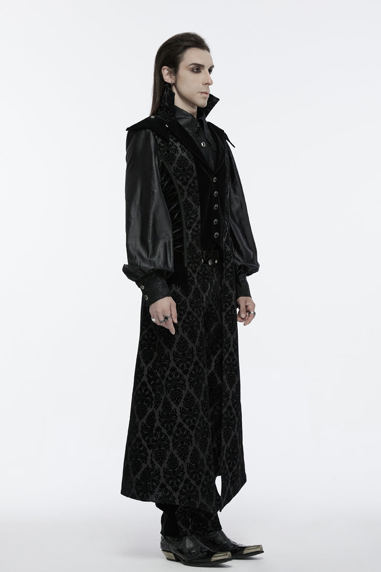 Black Sleeveless Floral Print Lace-Up Men's Gothic Waistcoat