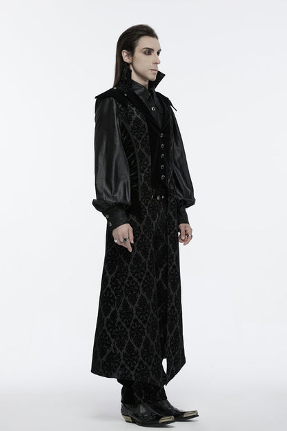 Black Sleeveless Floral Print Lace-Up Men's Gothic Waistcoat