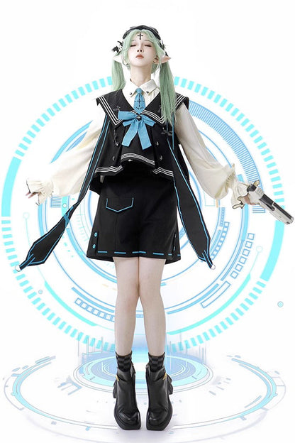 Dark Blue [Magician] Long Sleeves Ouji Prince Mechanical Style Lolita Shorts Vest Set