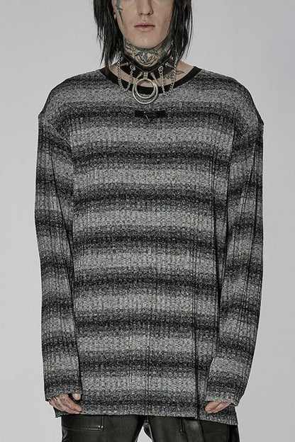 Round Collar Long Sleeves Striped Print Men's Steampunk Sweater 2 Colors