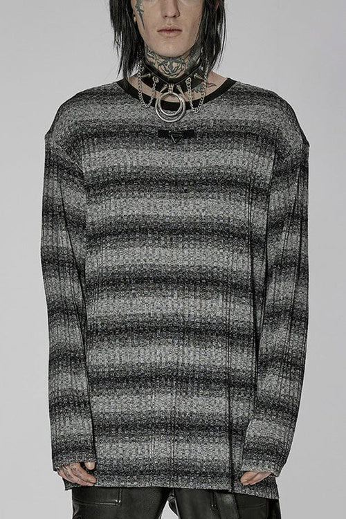 Round Collar Long Sleeves Striped Print Men's Steampunk Sweater 2 Colors