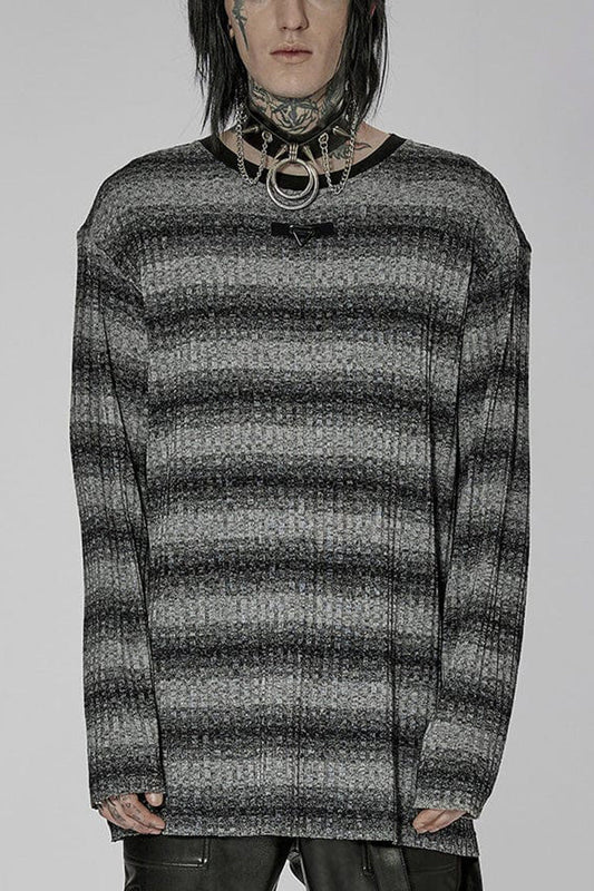 Round Collar Long Sleeves Striped Print Men's Steampunk Sweater 2 Colors
