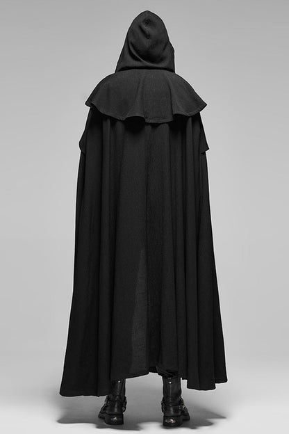 Black Punk Multilayer Lace Decoration Frenulum Simple Hooded Long Men's Cloak