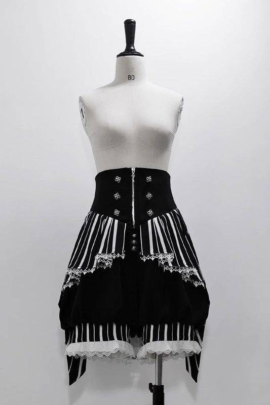Black/White Wonderful Trick Stripe Print Lace Ouji Fashion Elegant Lolita Shorts