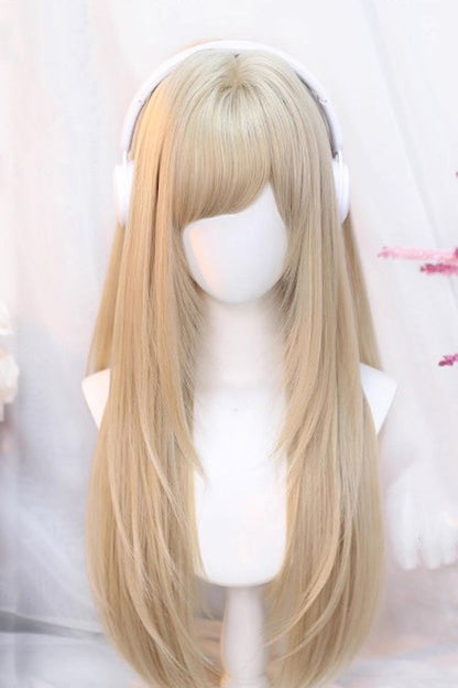 Sweet Side Bangs Lolita Long Straight Wig 2 Colors