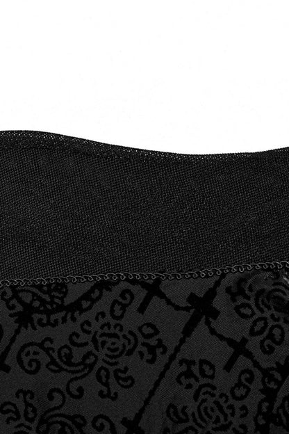 Black Stand Collar Long Sleeves Embroidery Cross Flocking Men's Gothic Blouse