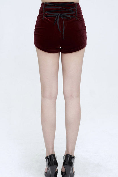 Red High Waisted Suede Front Middle Metal Zipper Chain Decoration on Both Sides of The Front Back Strap Women's Punk Pants