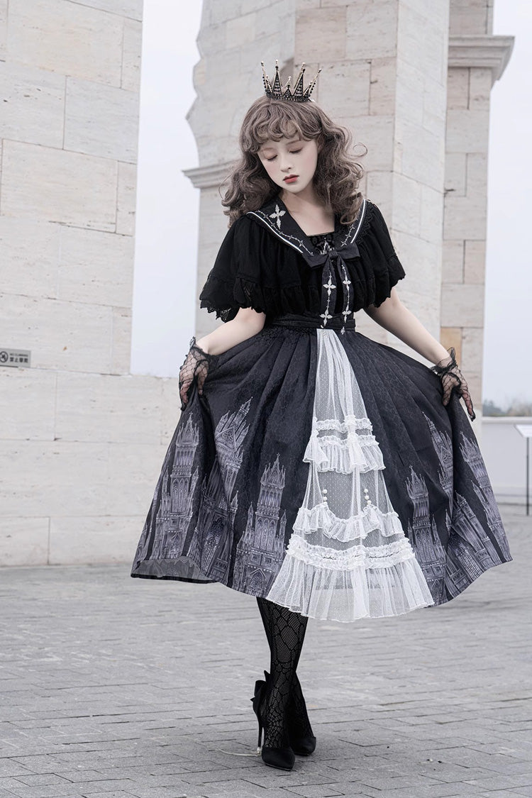 Black Sleeveless Print Lace Gothic Vintage Princess Lolita Jsk Dress