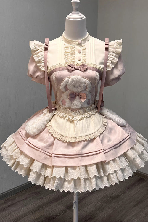 Pink [Rabbit Trap] Short Sleeves Triple-Layered Ruffle Bowknot Sweet Lolita Dress