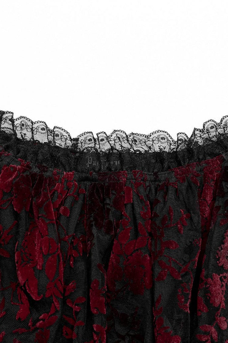 Off Shoulder Ruffle Stitching Lace Sheer Womens Gothic T-Shirt 2 Colors