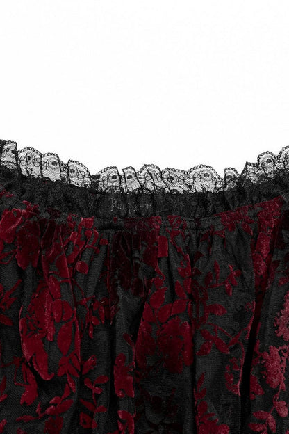 Off Shoulder Ruffle Stitching Lace Sheer Womens Gothic T-Shirt 2 Colors