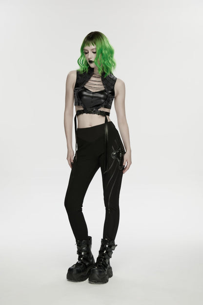 Black Slim Women's Punk Armor-Accentuated Paneled  Leggings