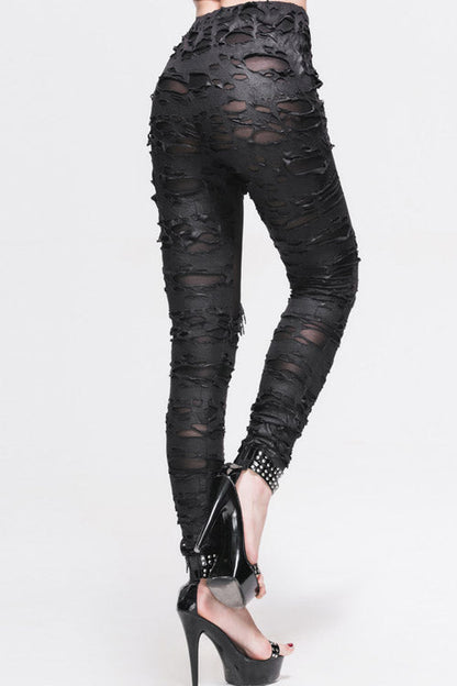 Black Sexy Skeleton Palm Ripped Knitted Gothic Womens Pants