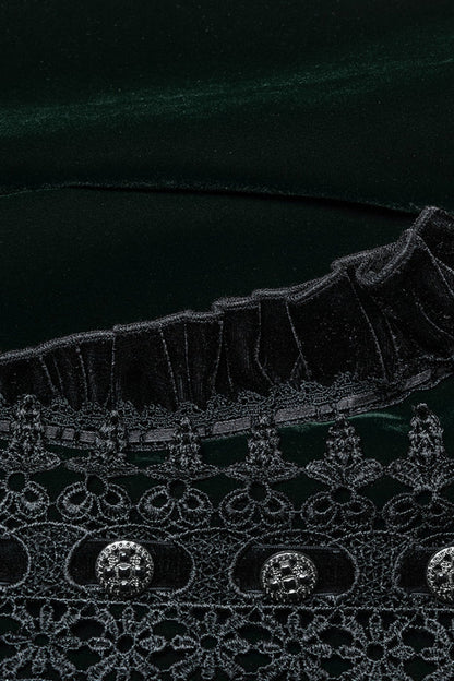 Black/Green Long Puff Sleeves Floral Embroidery Women's Gothic Coat